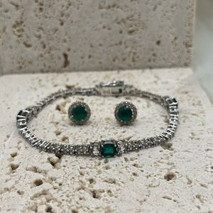 Lab Created Emerald & Cubic and Sterling Silver earrings and tennis bracelet